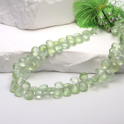 Green Prehnite 9x7mm Faceted Pear Shaped Briolettes Bead Strand