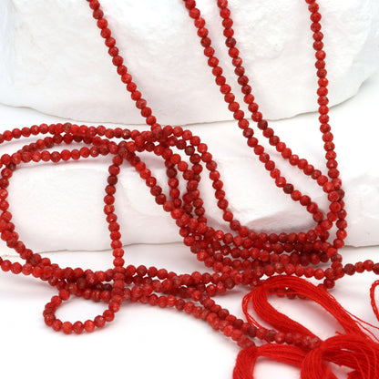 Red Coral 2mm Faceted Rounds Bead Strand
