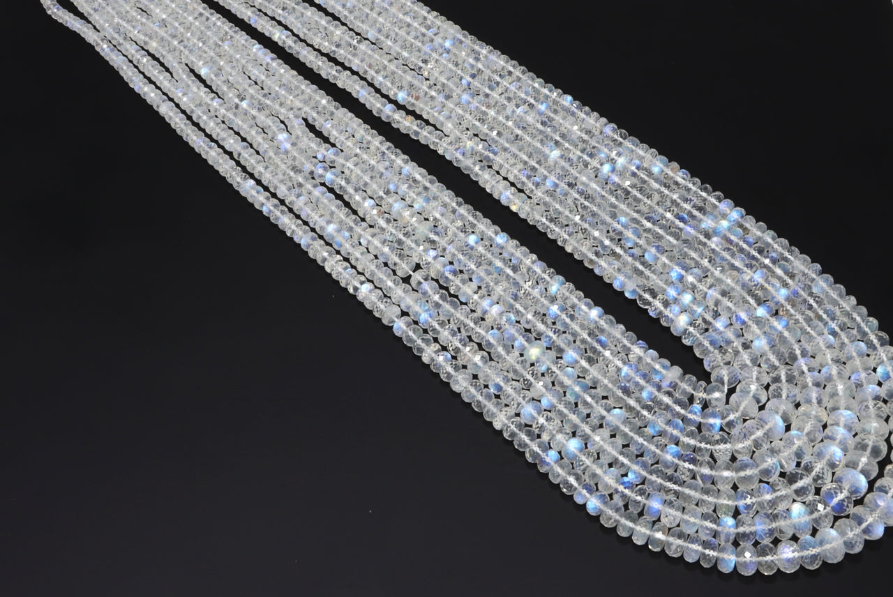 AAA Blue Rainbow Moonstone 7mm - 12mm Faceted Rondelles 5 Strand Bead Necklace