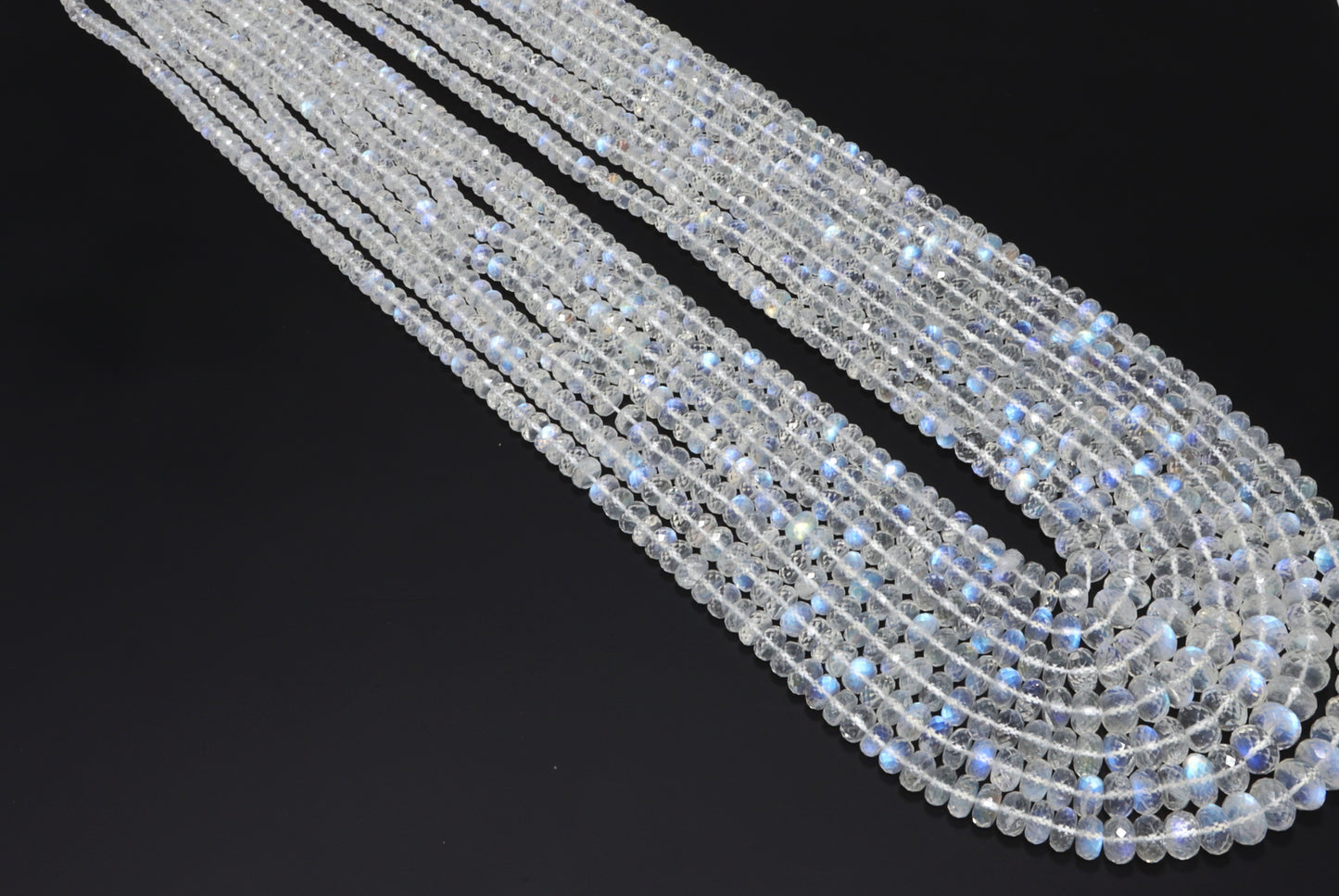 AAA Blue Rainbow Moonstone 7mm - 12mm Faceted Rondelles 5 Strand Bead Necklace