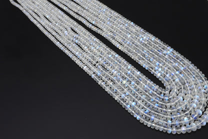 AAA Blue Rainbow Moonstone 7mm - 12mm Faceted Rondelles 5 Strand Bead Necklace