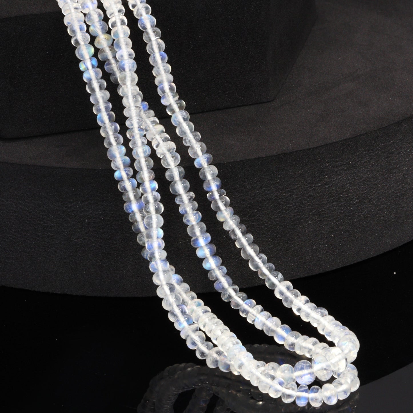 AA Blue Rainbow Moonstone 4.5mm Smooth Rondelles