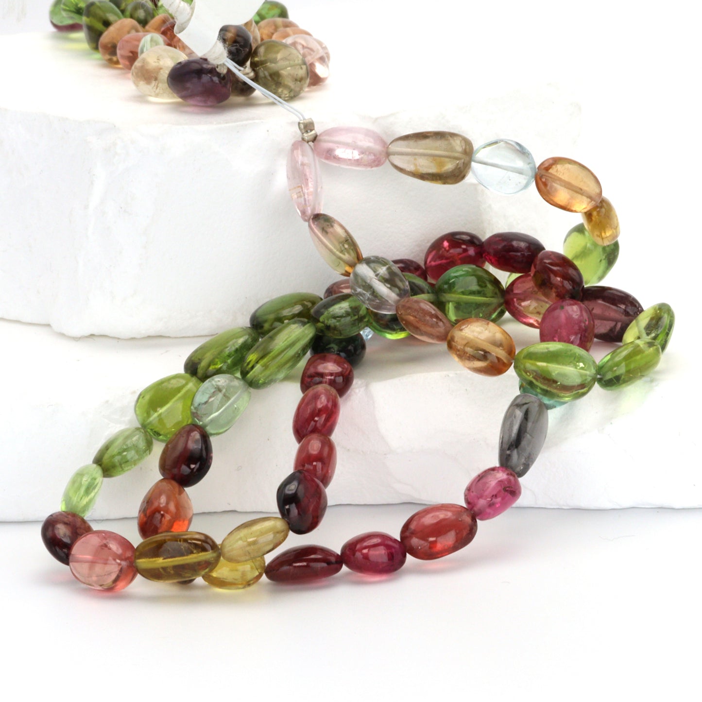 Watermelon Tourmaline 8x5mm - 9x6mm Smooth Ovals Bead Strand