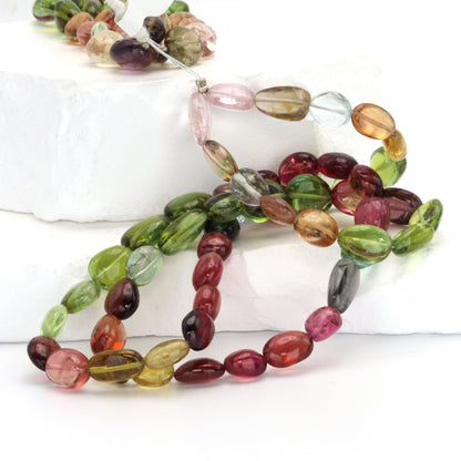 Watermelon Tourmaline 8x5mm - 9x6mm Smooth Ovals Bead Strand