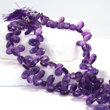 Purple Amethyst 12x7mm Faceted Pear Shaped Briolettes