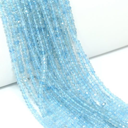 Blue Aquamarine 3.5mm Hand Faceted Rondelles Bead Strand