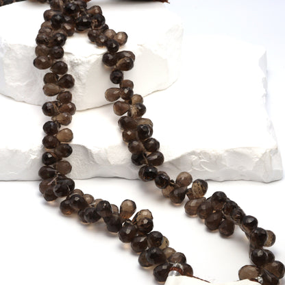 Brown Smoky Quartz 9x6mm Faceted Teardrop Briolettes