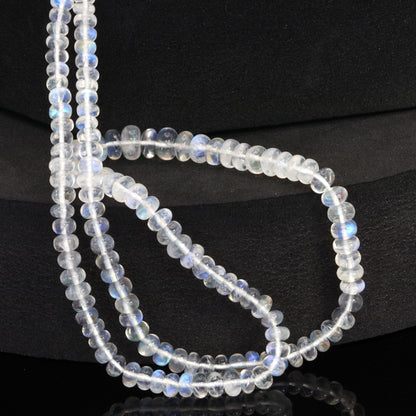 AA Blue Rainbow Moonstone 4mm - 6mm Smooth Rondelles Bead Strand