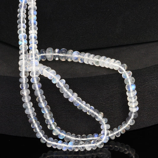AA Blue Rainbow Moonstone 4mm - 6mm Smooth Rondelles Bead Strand