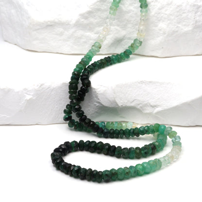 Ombre Green and White Emerald 3mm – 4mm Hand Faceted Rondelles Bead Strand
