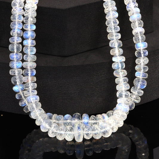 AA Blue Rainbow Moonstone 6.5mm - 9.5mm Faceted Rondelles Bead Strand