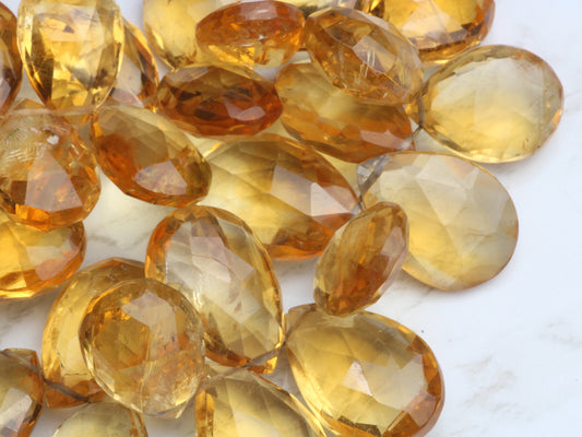 Yellow Citrine 11x9mm Faceted Pear Shaped Briolettes