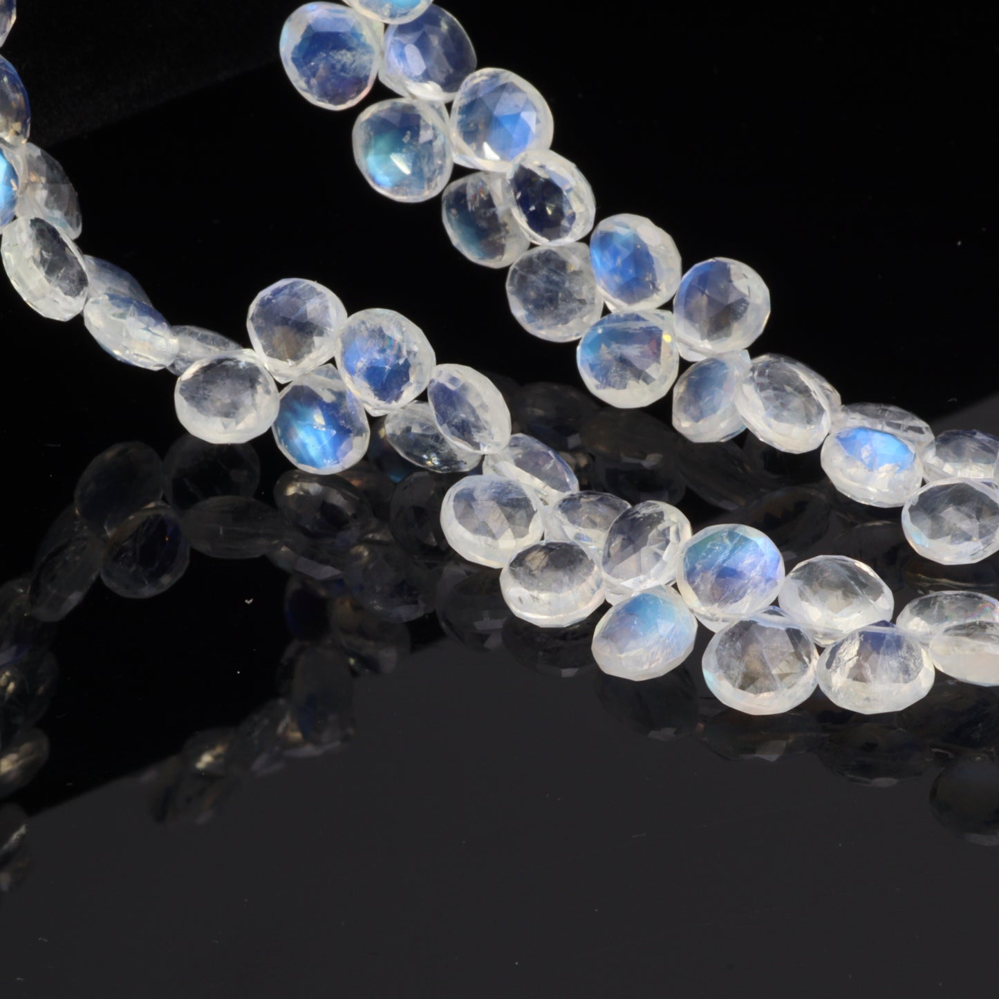 AAA Blue Rainbow Moonstone 7mm Faceted Heart Shaped Briolettes Bead Strand