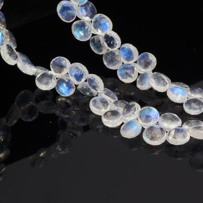 AAA Blue Rainbow Moonstone 7mm Faceted Heart Shaped Briolettes Bead Strand