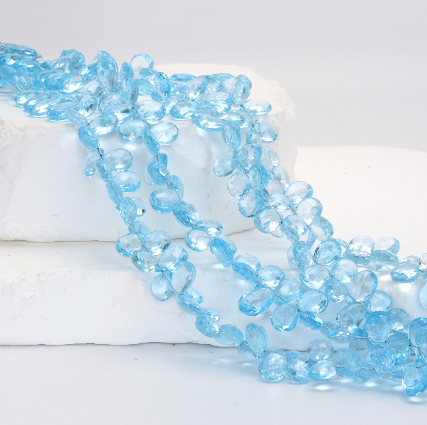 Sky Blue Topaz 9x6mm Faceted Pear Shaped Briolettes Bead Strand