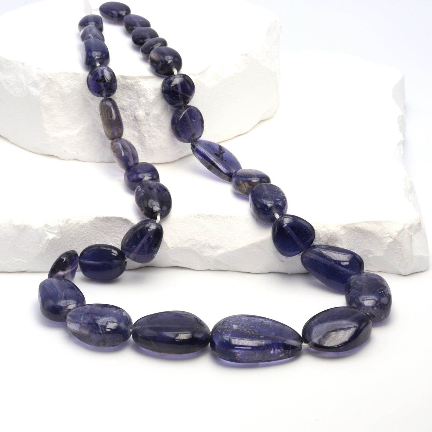 Blue Iolite 20x10mm - 25x15mm Smooth Ovals Bead Strand
