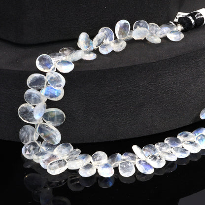 AA Blue Rainbow Moonstone 9x6mm Faceted Pear Shaped Briolettes