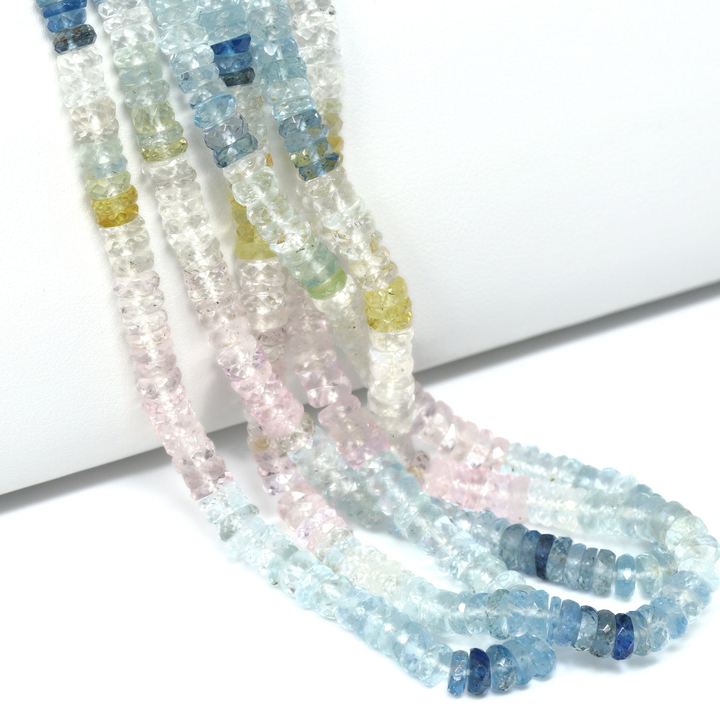 Ombre Aquamarine and Morganite 5mm Faceted Tires Bead Strand