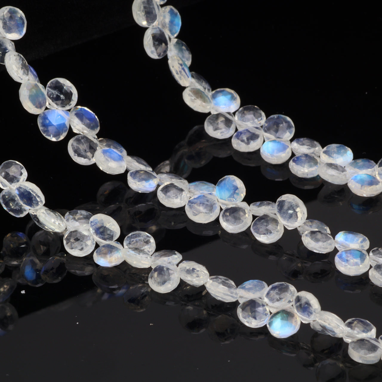 AAA Blue Rainbow Moonstone 5mm Faceted Heart Shaped Briolettes Bead Strand