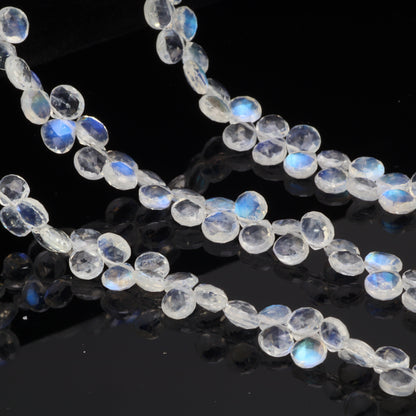 AAA Blue Rainbow Moonstone 5mm Faceted Heart Shaped Briolettes Bead Strand