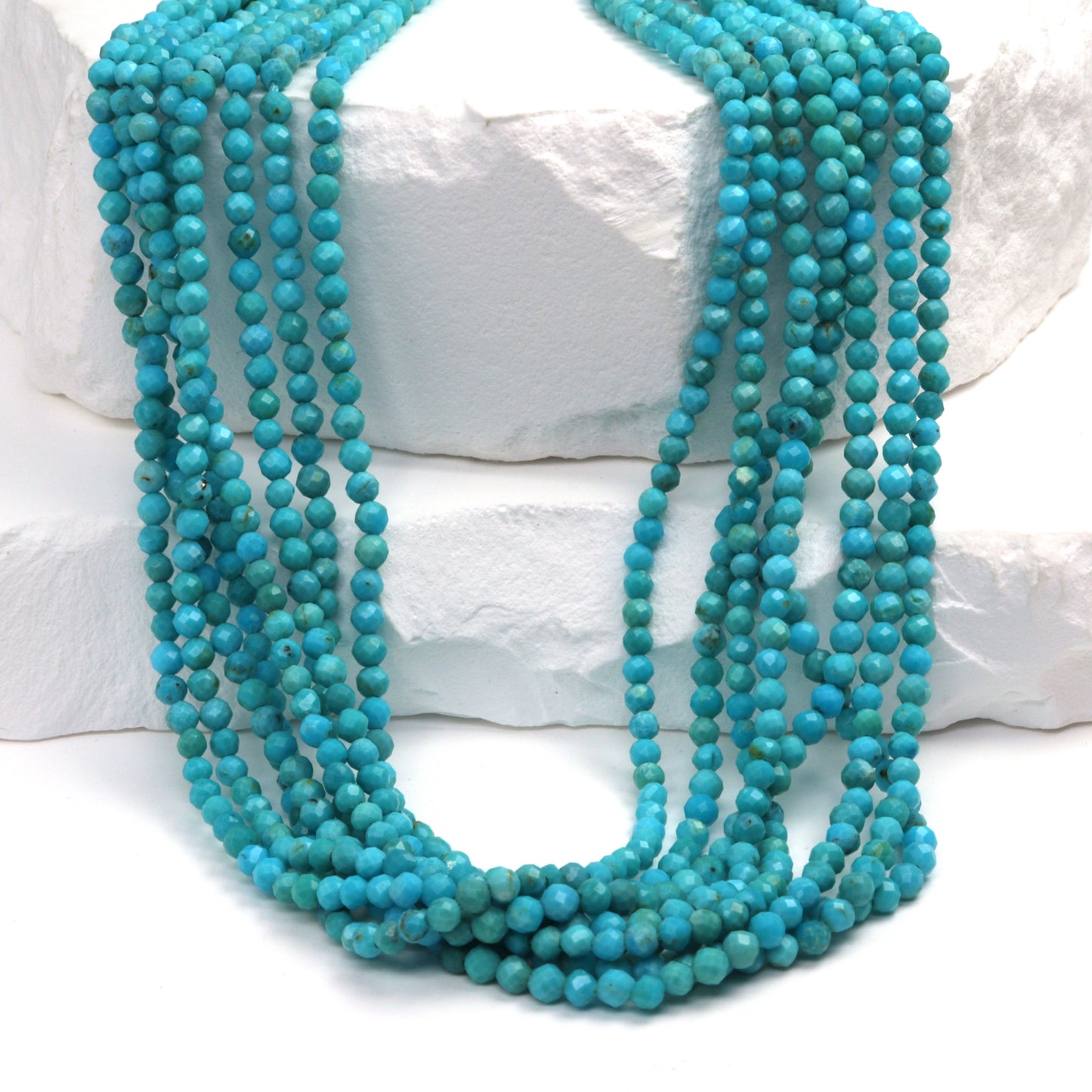AA Natural Blue Turquoise 2.5mm Faceted Rounds Bead Strand