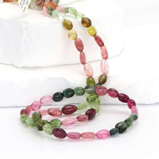 Watermelon Tourmaline 7x5mm Smooth Ovals Bead Strand