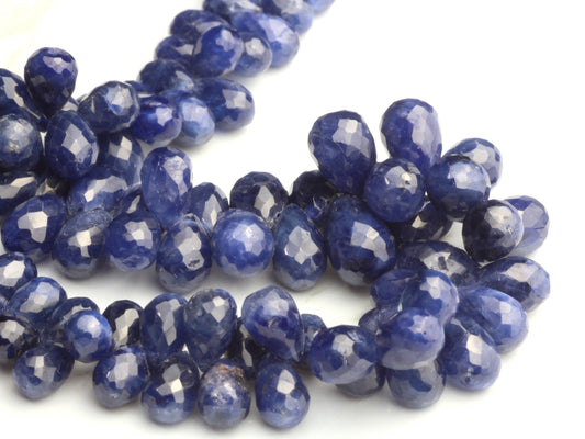 Royal Blue Sapphire 5x3mm - 6x4mm Faceted Teardrop Briolettes Bead Strand