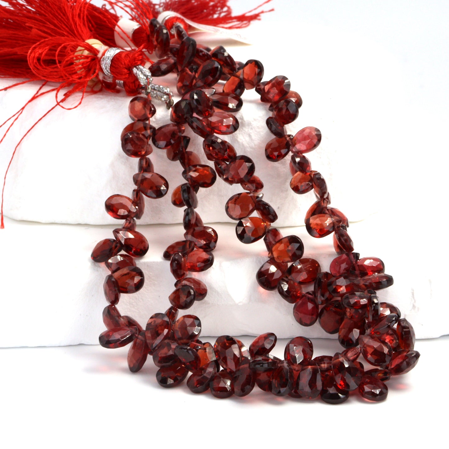 Red Garnet 7x5mm Faceted Pear Shaped Briolettes Bead Strand