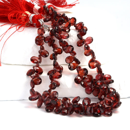 Red Garnet 7x5mm Faceted Pear Shaped Briolettes Bead Strand