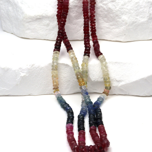 Multi Sapphire 3mm Hand Faceted Rondelles Bead Strand