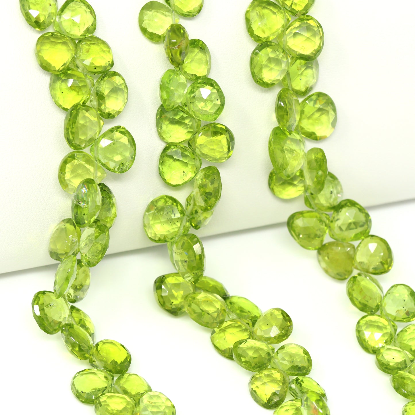 Green Peridot 7mm – 9mm Faceted Heart Briolettes Bead Strand