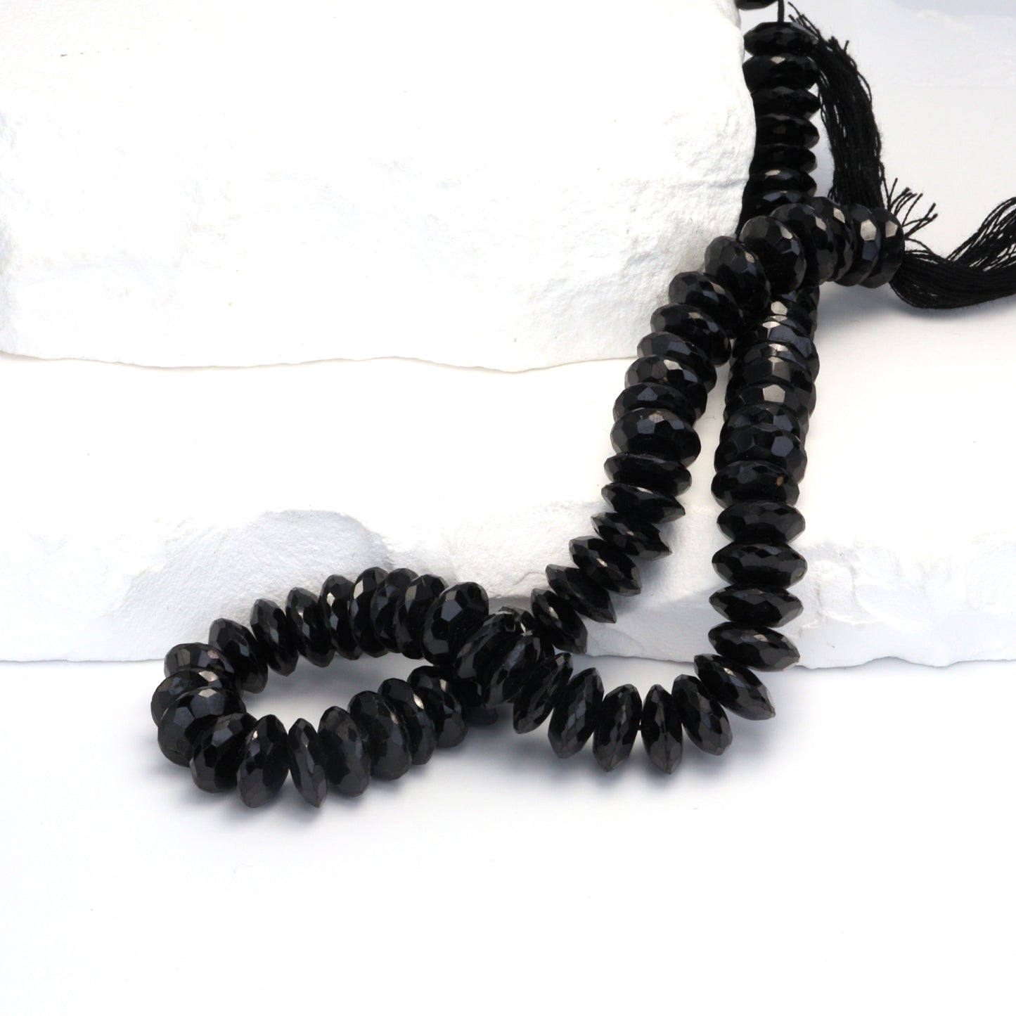 Black Spinel 10mm German Cut Faceted Rondelles Bead Strand