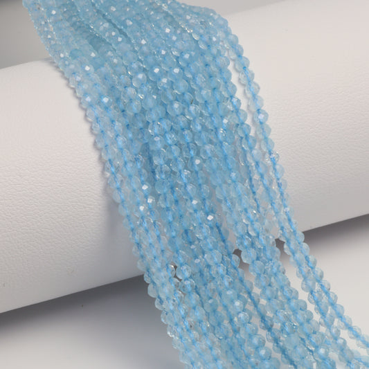Blue Milky Aquamarine 2.5mm Faceted Rounds Bead Strand