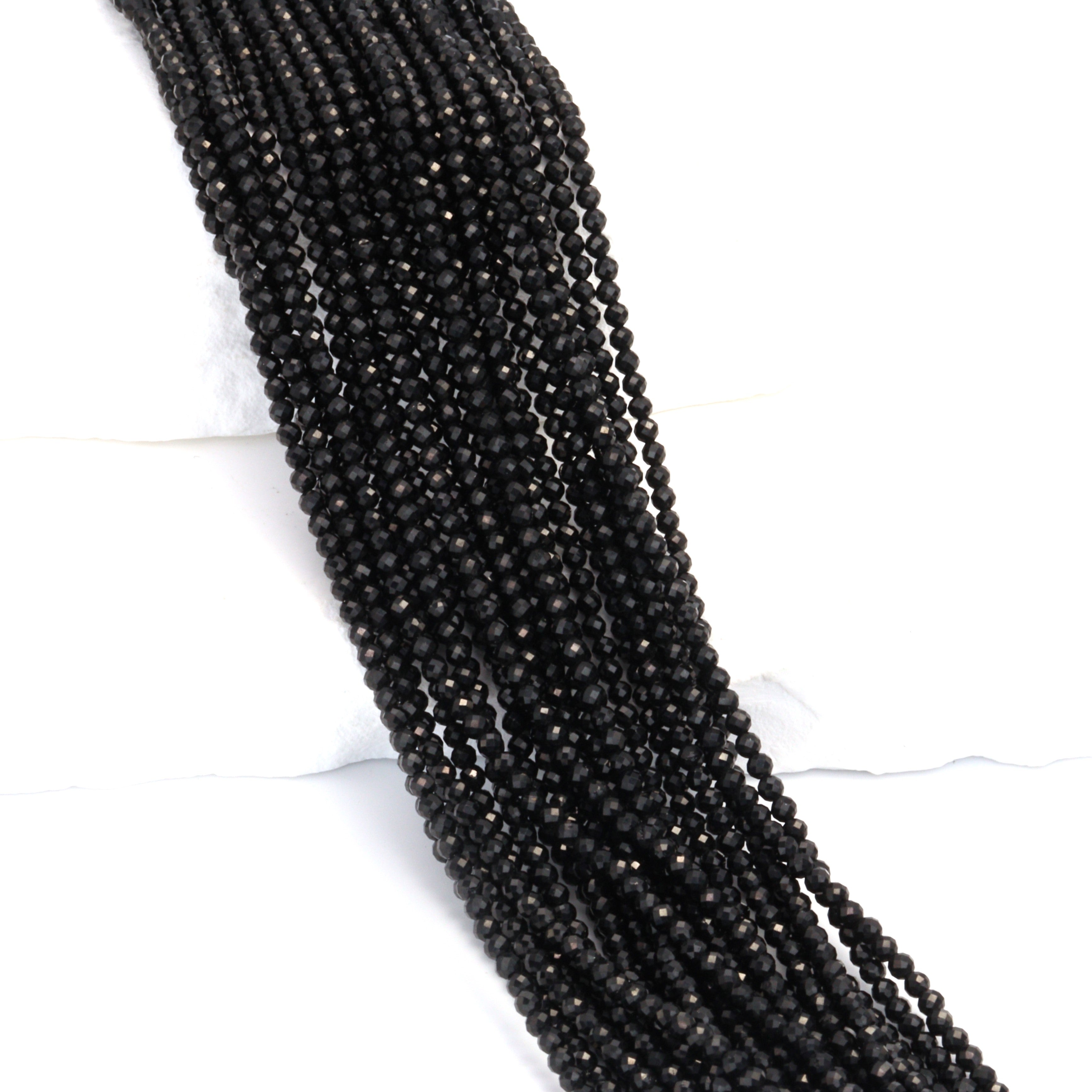 100 Strand Black Spinal Faceted Rondelle Beads, 2 MM Black Spinel Beads, 13 Inch Faceted Spinel beads, on sale Wholesale Gemstone Beads