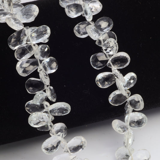 White Topaz 9x6mm Faceted Pear Shaped Briolettes Bead Strand