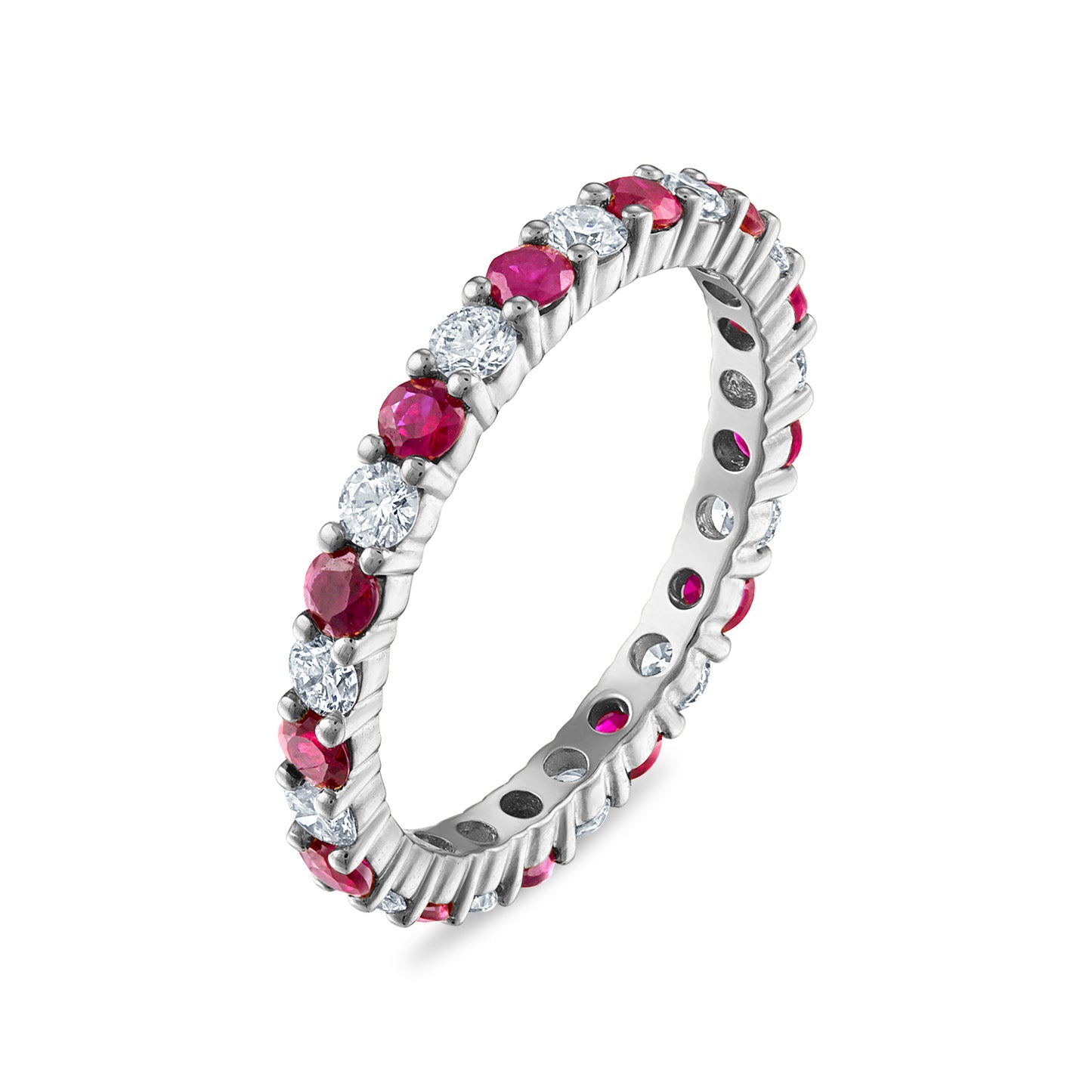 Shared Prong Ruby and White Diamond Eternity Band