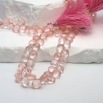 Pink Rose Quartz 8mm Faceted Heart Shaped Briolettes Bead Strand