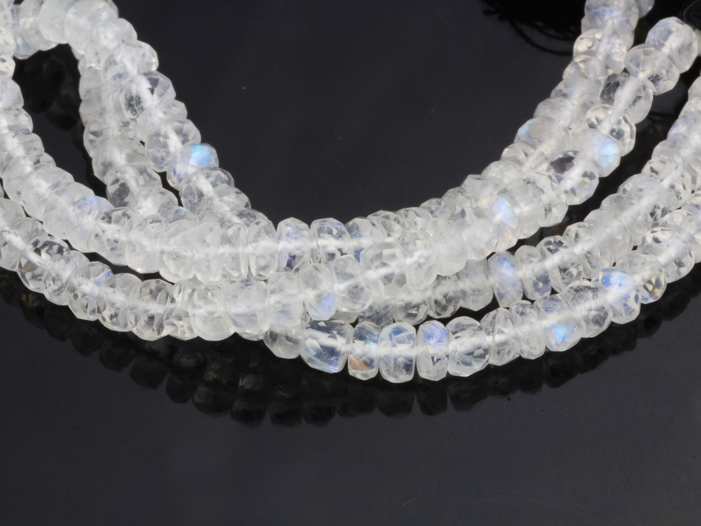 AA Blue Rainbow Moonstone 4mm Faceted Rondelles Bead Strand
