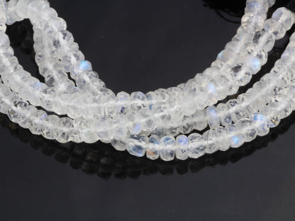 AA Blue Rainbow Moonstone 4mm Faceted Rondelles Bead Strand