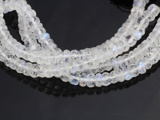 AA Blue Rainbow Moonstone 4mm Faceted Rondelles Bead Strand