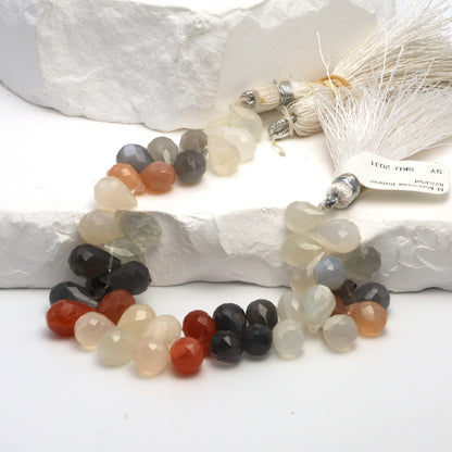 Multi Moonstone 10x6mm Faceted Teardrop Briolettes Bead Strand