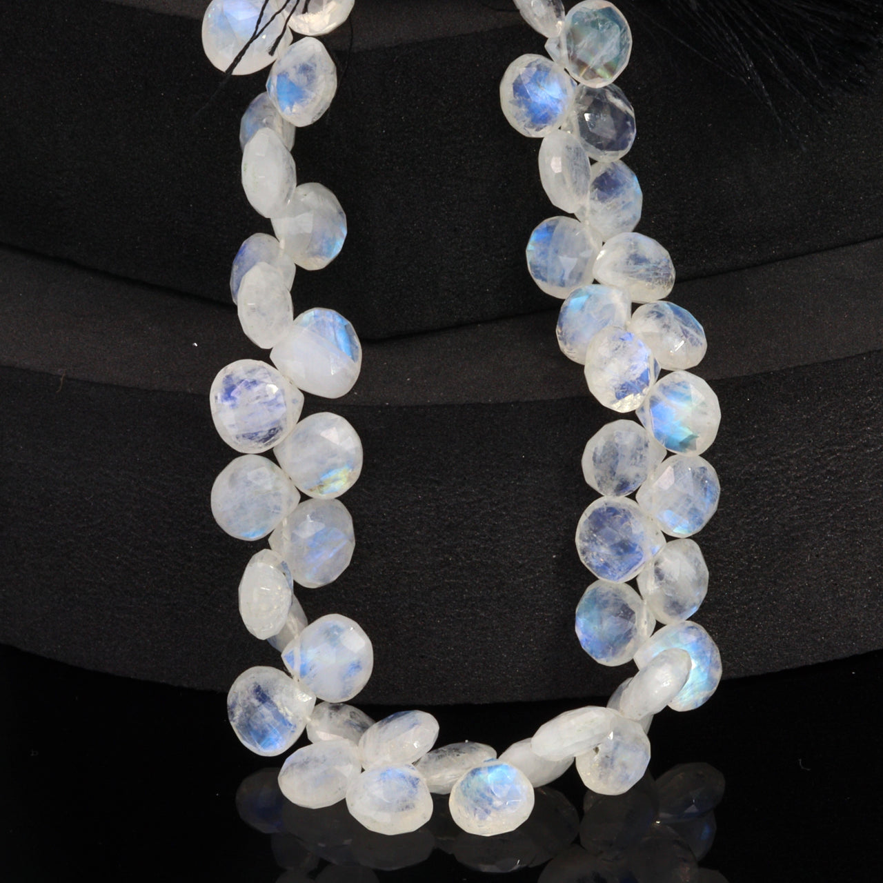 Blue Rainbow Moonstone 9mm Faceted Heart Shaped Briolettes Bead Strand