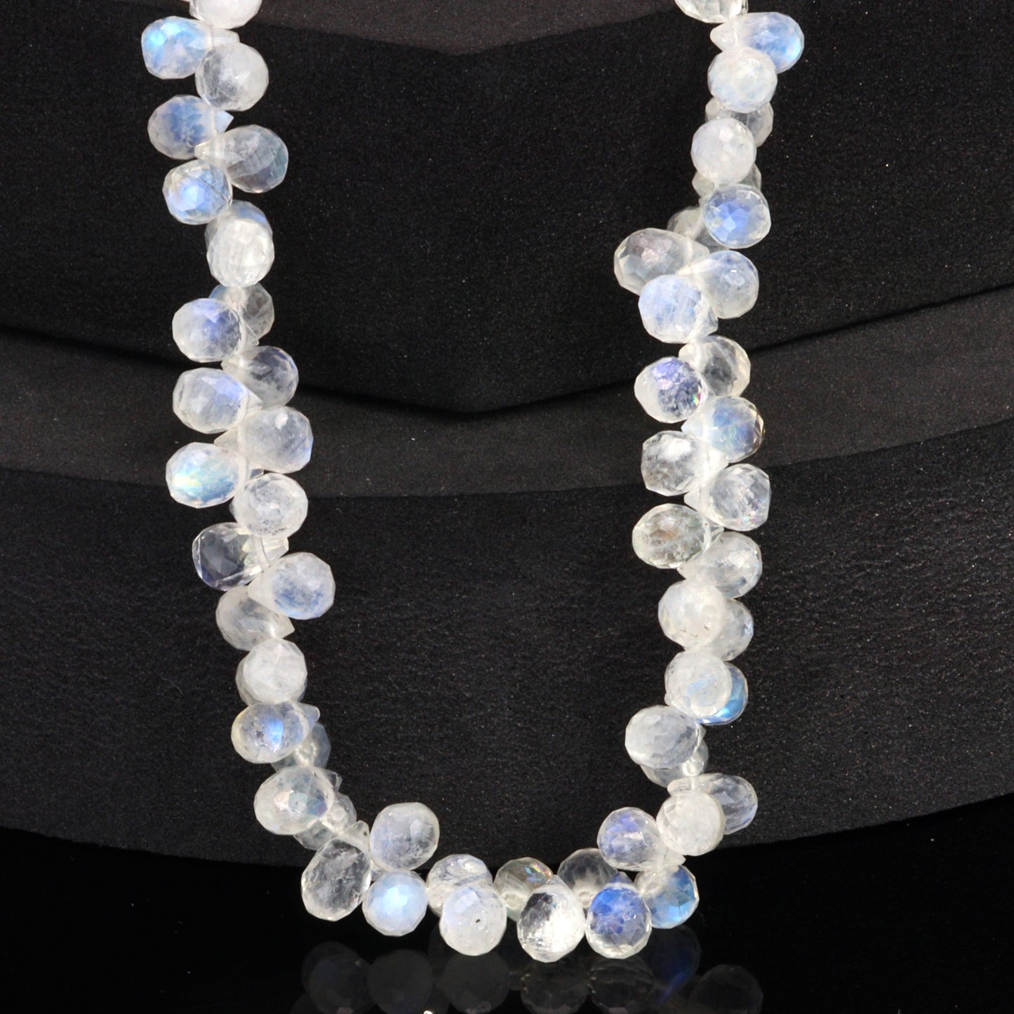 AA Blue Rainbow Moonstone 7x5mm Faceted Teardrop Briolettes Bead Strand