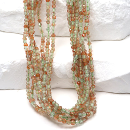 Orange and Green Sunstone 2mm Faceted Rounds Bead Strand