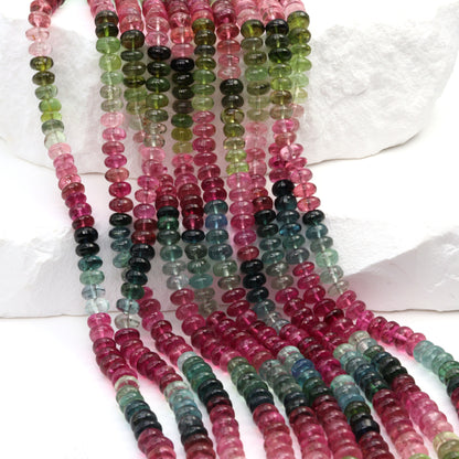 Watermelon Tourmaline 4.5mm Smooth Rondelles Bead Strand