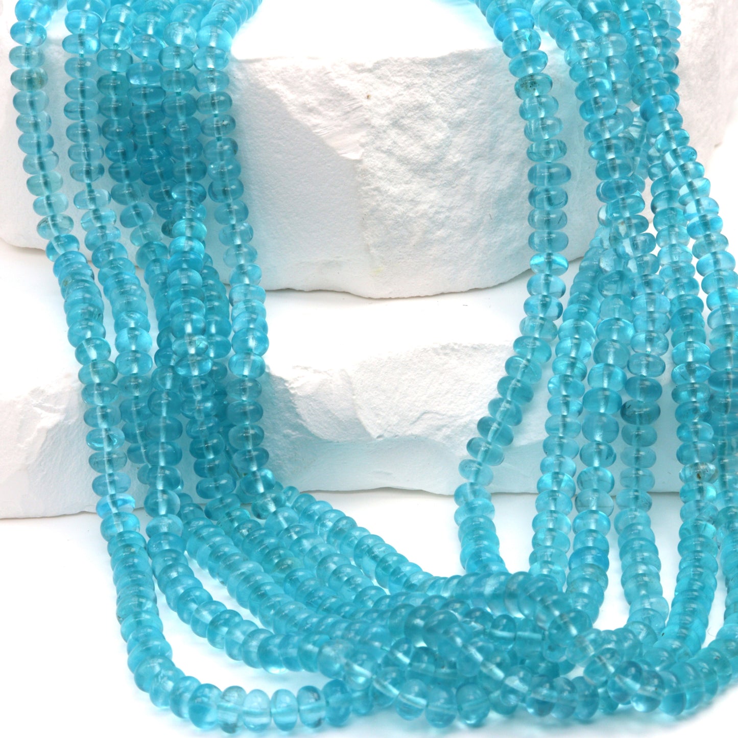 Sea Blue Apatite 4mm Smooth Rondelles Bead Strand