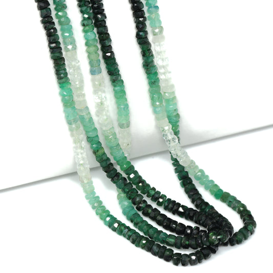 Ombre Green and White Emerald 3mm Hand Faceted Rondelles Bead Strand