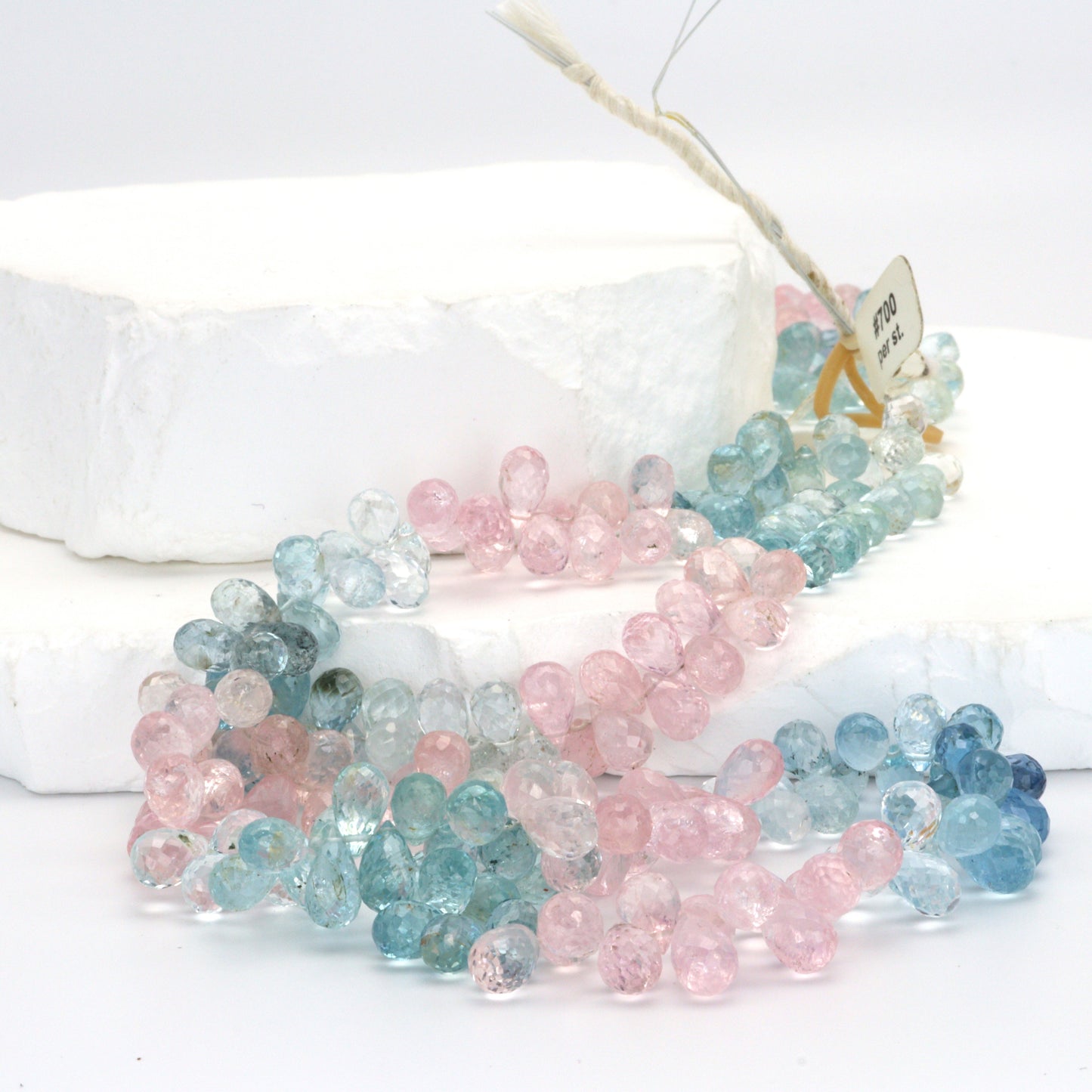 Ombre Aquamarine and Morganite 8x5mm Faceted Teardrop Briolettes