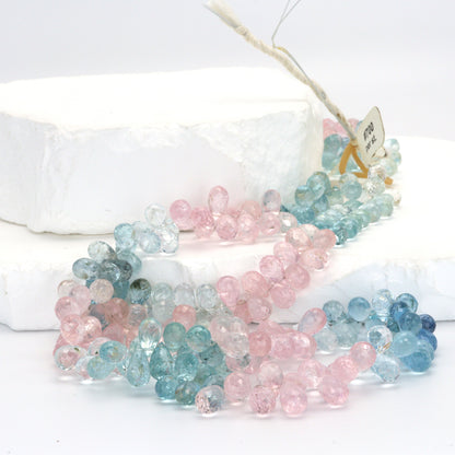 Ombre Aquamarine and Morganite 8x5mm Faceted Teardrop Briolettes