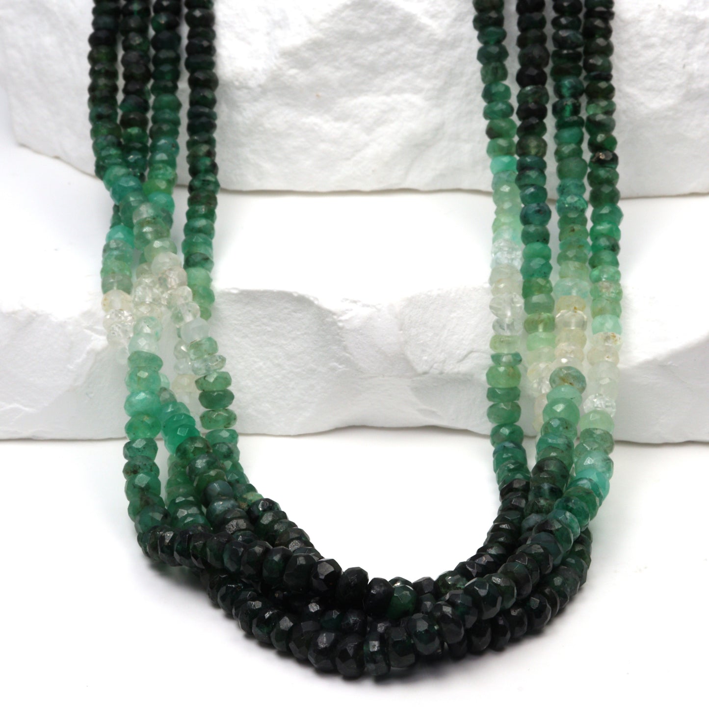 Ombre Green and White Emerald 3mm – 4mm Hand Faceted Rondelles Bead Strand